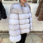 QUEENTINA 50cm Real Fox Fur Coat Women'S New Fashion Winter Furry 2025 Leather And Skin White Clothing Natural New & Jackets - Matrix Studios