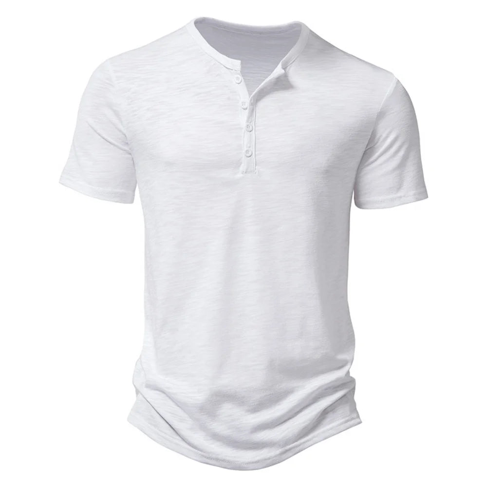 Henley Collar Summer Men Casual Solid Color Short Sleeve T Shirt for Men Polo men High QualityMens T Shirts - Matrix Studios
