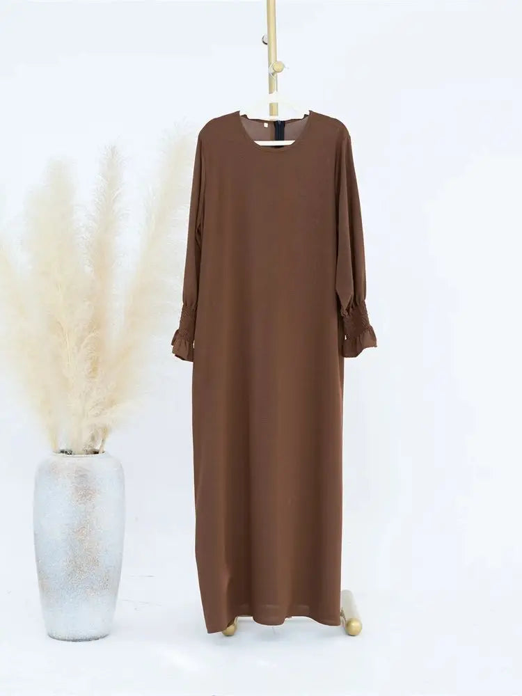 Eid Jersey Solid Modest Under Abaya Dubai 2024 Palestine Women Islamic Clothing Muslim Kaftan Inner Dresses Robe Femme Musulmane - Matrix-studios.com