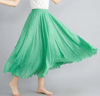 28-Color Mori Girl Literary Cotton Linen Dress Elastic Waist A-line Expansion Skirt Solid Color Ethnic Style Women Long Skirts - Matrix-studios.com