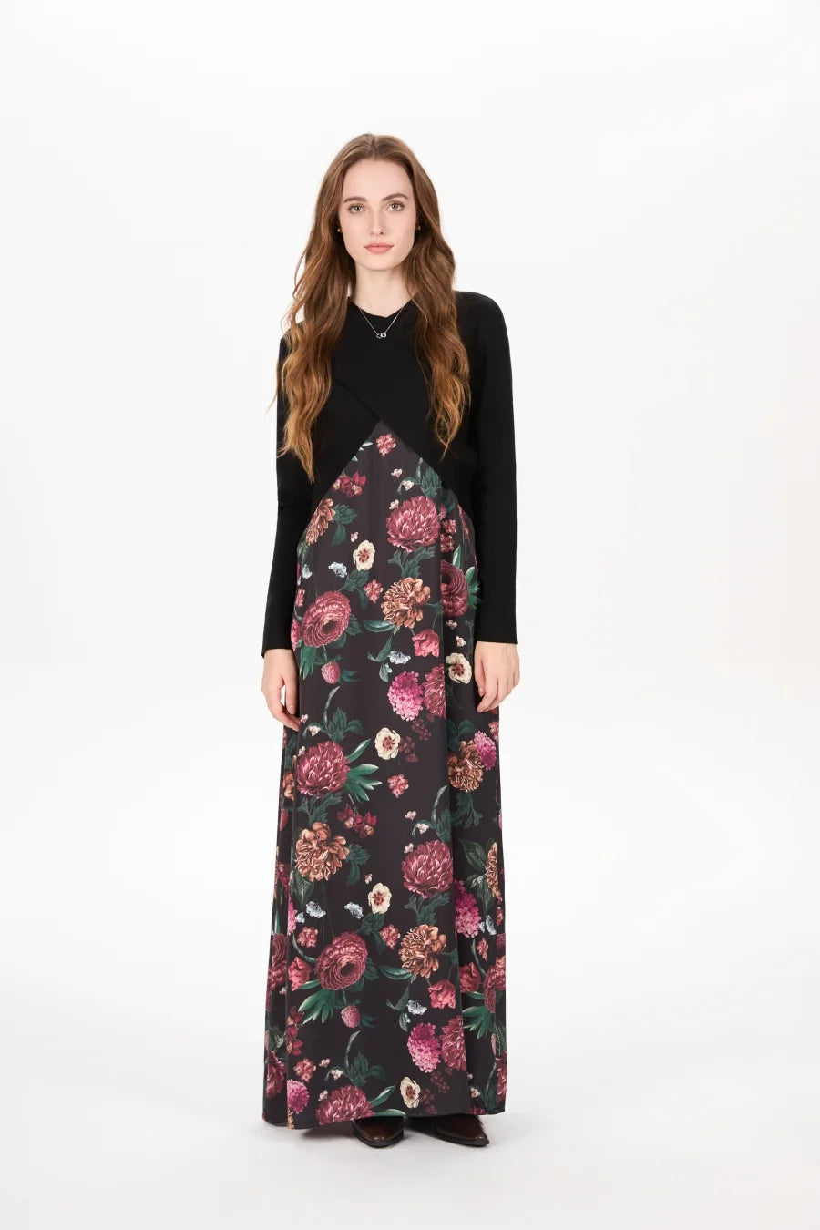 AS AW25 elegance slip satin dress + knitting cross top +mockneck woman clothing set adjustable maxi floor length - Matrix-studios.com