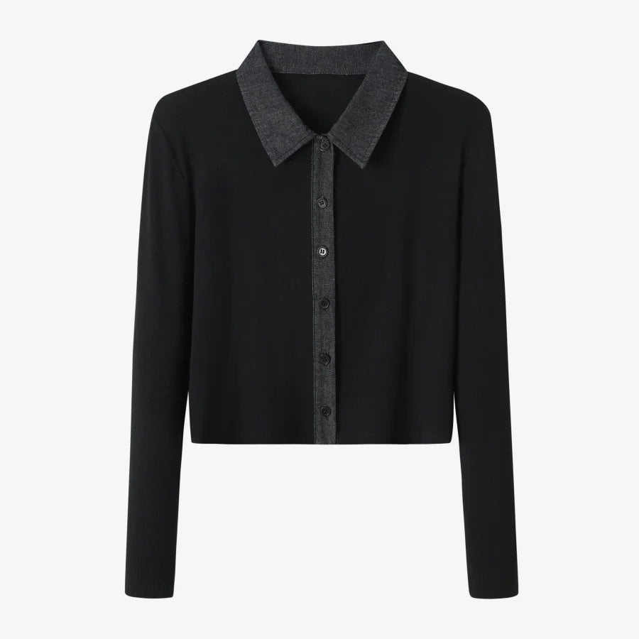 AS AW25 new design ribbing cardigan with denim collar + sleeveless maxi dress matching set for woman clothes - Matrix-studios.com
