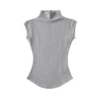 Women Summer Sexy Turtleneck Sleeveless T-Shirts Tops Solid Slim Fit Pullovers Causal Tees Shirts Female Streetwear Basics Tees - Matrix-studios.com