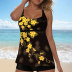 New Plus Size Beach Swimsuit Women Casual Simple Split Fashion Flower Print Swimsuit Full Coverage Bikini Tankini Swimwear - Matrix-studios.com