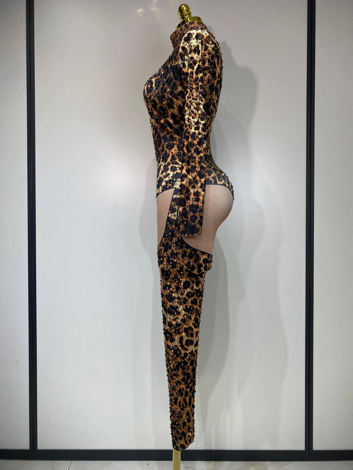 Women 2025 Stretch Leopard Print Sexy Bodycon Jumpsuit Bar Nightclub Singer Dancer Luxury Diamond Stage Performance Outfit - Matrix Studios