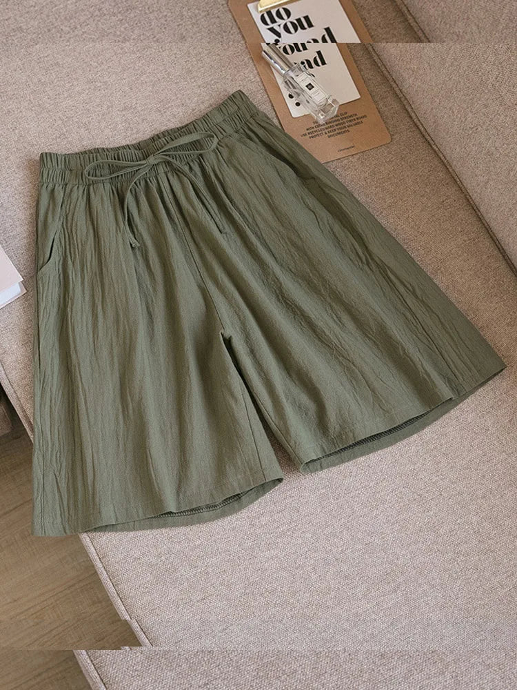 2026 Women Cotton Shorts Summer Casual Solid Two Pockets Shorts High Waist Loose Shorts for Girls Soft Cool Female Shorts - Matrix Studios