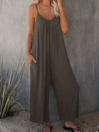Plus Size Women's 2025 Summer Jumpsuit - Sleeveless Wide Leg Romper with Side Pockets, Casual One Piece Outfit - Matrix Studios
