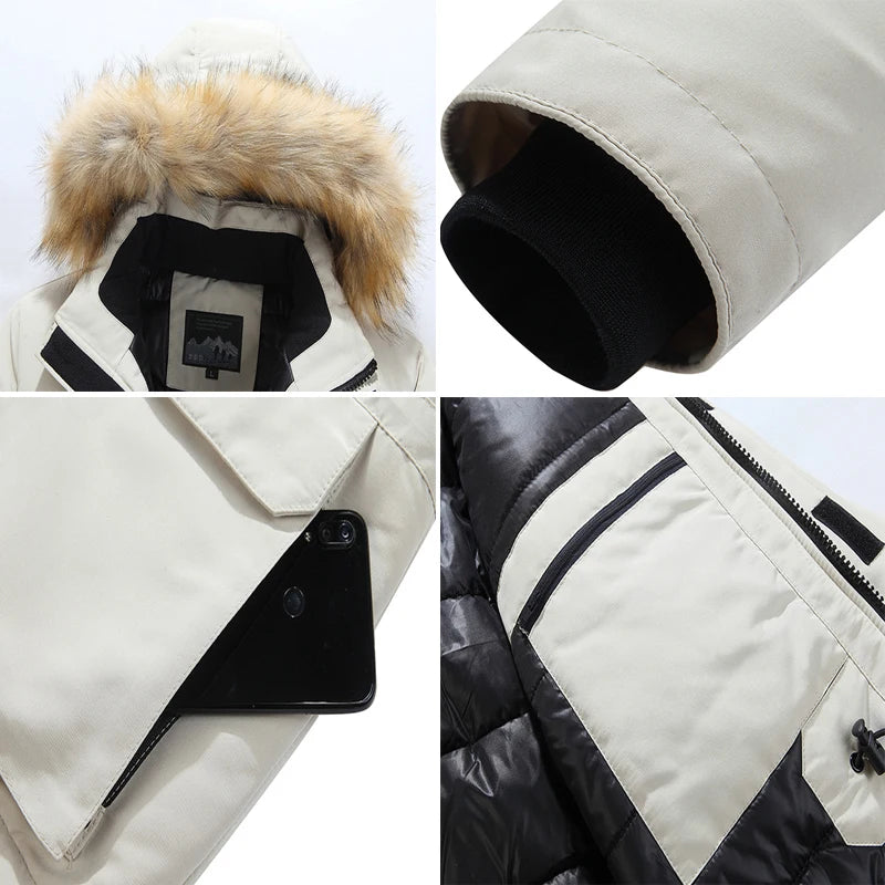 Winter Men Fur Hooded Parkas Man Snow Mountain Ski Thermal Coats Men -30 Degree Thicken Warm Down Padded Jackets Clothing - Matrix Studios