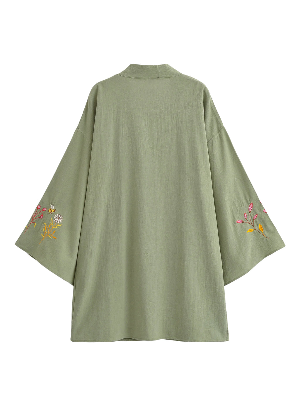 Vintage Chic Women Flowers and Bees Embroidery Bat Sleeve Beach Bohemian Kimono Dress Ladies V Neck Summer Boho Bikini Cover-ups - Matrix Studios