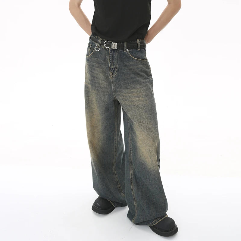 IEFB Summer Men's Denim Pants Old Blue Washed Male Jeans Straight Casual Menwear Loose Wide Leg Trousers New Fashion 9C354 - Matrix Studios