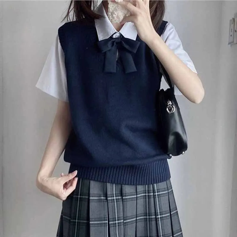 College Style Sleeveless Sweater Vest Women Preppy Style All-Match School Girls Jk Knitted Vest Solid Basic Knitwear Waistcoat - Matrix Studios