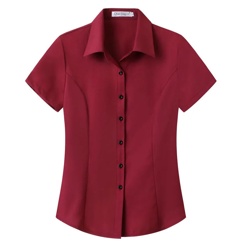 Women's Short-sleeved Slim-fitting White Large Size Business Wear Short-sleeved Women Shirt Women Tops Blouse Women - Matrix-studios.com