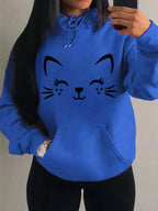 Simple Word Cat Happy Pattern Women Hoodies Fashion Casual Streetwear Personality Hip Hop Hoodie Trendy Fleece Pulloverar