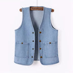 Women Vintage Denim Waistcoat Jacket 2026 Spring New Female Short Slim Sleeveless Coat Vest 6XL Single Breasted Solid Casual Top - Matrix Studios