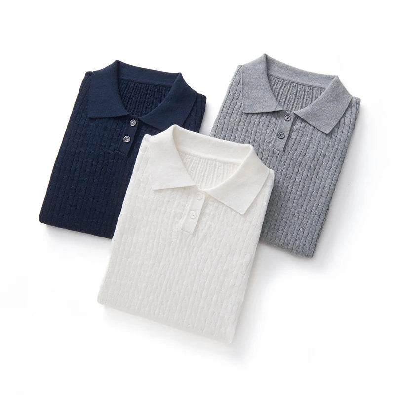 Summer 100% Cotton Women's T-Shirt Casual Solid Color Knitted Pullover Short Sleeved Fit POLO Collar Tees Pull Solid Color Tops - Matrix-studios.com