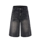 2025 Summer American Lightning Crack Black Grey Jeans Men's Straight Tube Loose Wide Leg Shorts Y2k Street Hip Hop Sevens