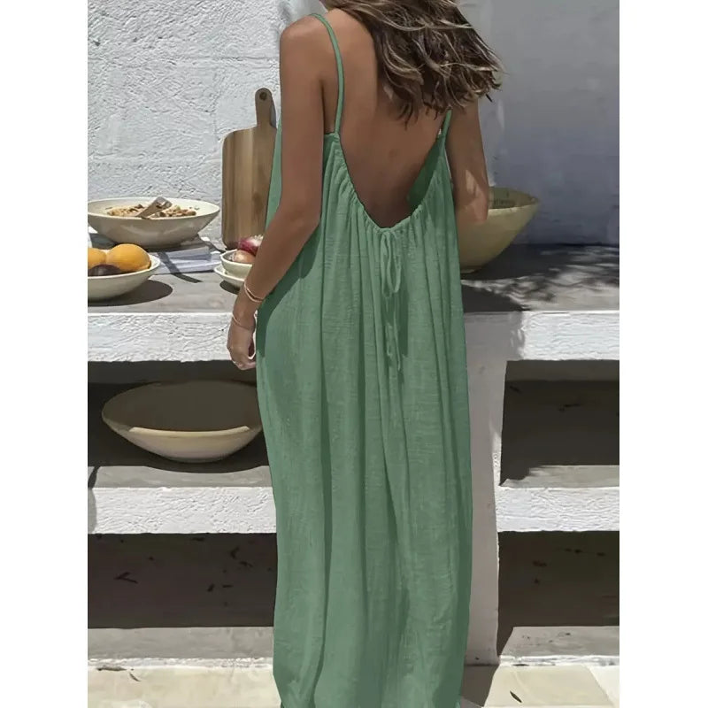 New Arrival Women's Strapless Backless Long Loose Home Dress Comfortable Sleepwear Casual Maxi Dress - Matrix-studios.com