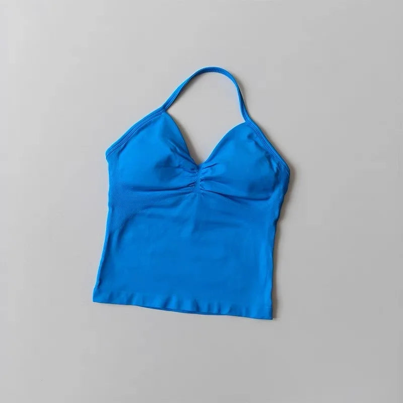 Sexy Halter Neck Beautiful Back High Waist Peach Sports Bras Shorts Suit Pilates Gathering Yoga Vest Training Fitness Bra Sets - Matrix-studios.com