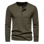 Men Long Sleeved T-shirt Cotton Slim Fit Bottoming Shirt Fitness Tops Tees Button Neck Casual Cozy Tshirt - Matrix Studios