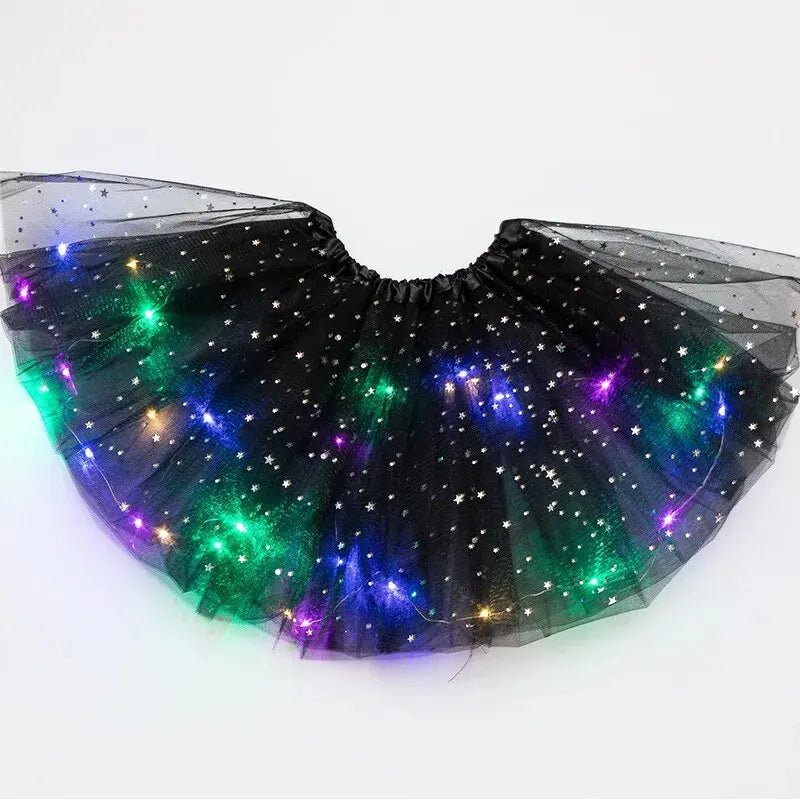 LED Glowing Light Women Tulle Star Skirt Short Tutu Mini Skirt Adult Fancy Ballet Dancewear Party Costume Ball Gown Mini Skirt - Matrix-studios.com