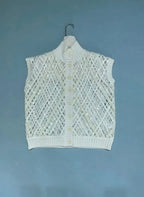 Naizaiga  100 cashmere mock neck white mocha hollow out autumn women sleeveless sequin cardigans  JH1 - Matrix Studios