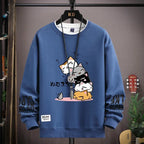 Spring Men's Sweatshirt Japan Cartoon Cats Printed Long Sleeve T-shirt Fashion Men's Clothing Khaki O Neck Harajuku Top 2024 New - Matrix Studios