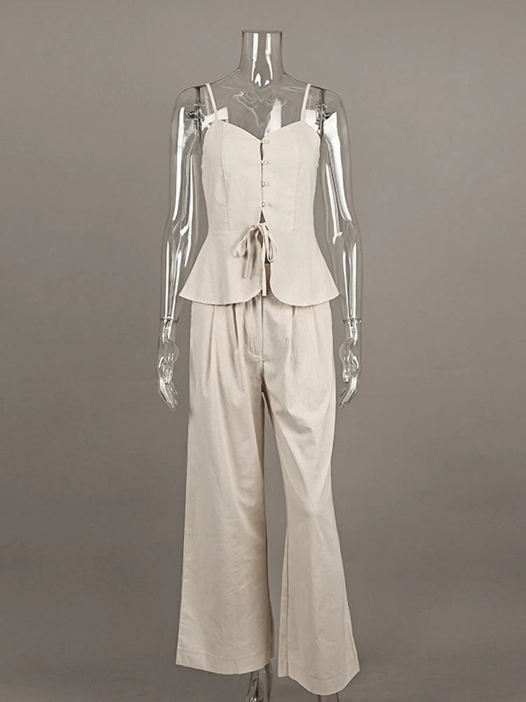 Mueyaruho Women 2026 Summer Office Pant Set Suits Solid Beige Outfits 2 Two Piece Wide Leg Matching Set For Women - Matrix-studios.com