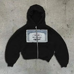 American Y2K New Hip Hop Trend Zipper Hoodie Women Street Casual Loose Joker Vintage Sweatshirt Unisex Fleece Padded Warm Hoodie