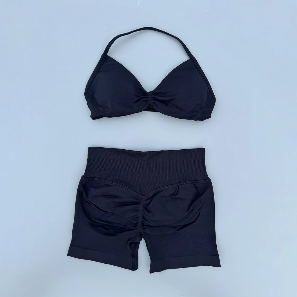 2 Piece Sports Gym Set Strappy Bra Yoga Underwear Short Sport Leggings Bicycle Running Sportswear Woman Seamless Yoga Set - Matrix-studios.com