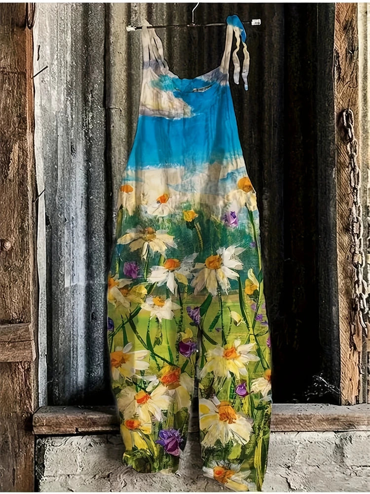 New Women's Sling Bodysuit Pants Sleeveless Floral Printed Wide Leg Pants Casual Outdoor Loose Backless Comfortable Breathable - Matrix Studios