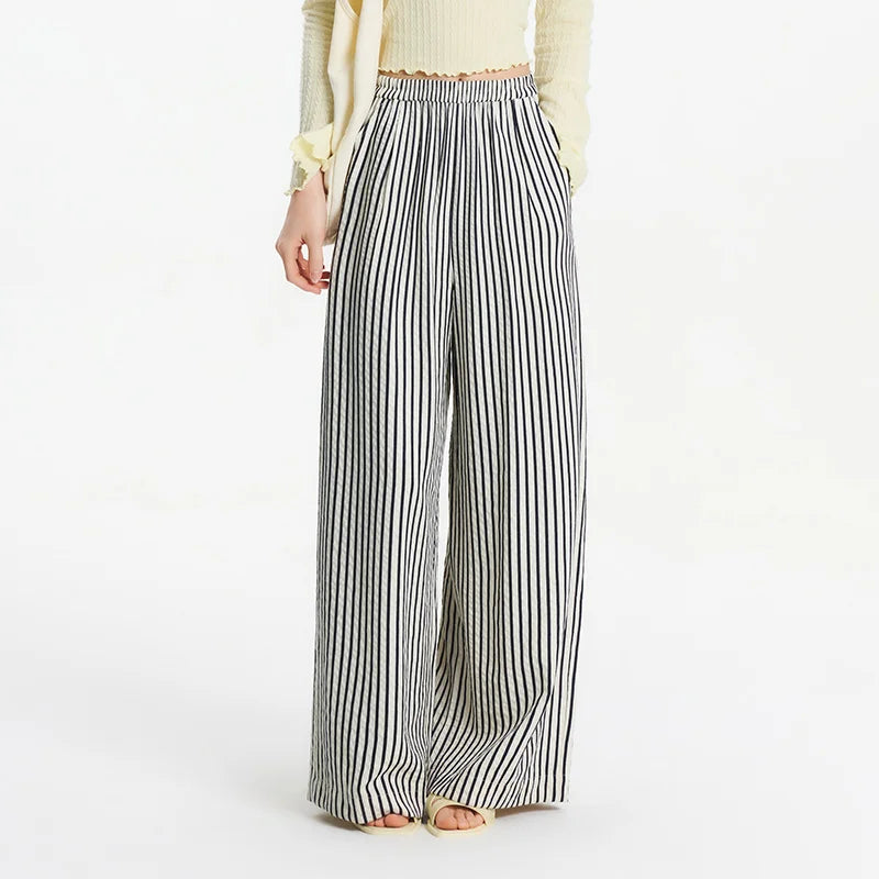 Semir Elastic Waist Casual Pants Women Lazy Chic 2025 Summer New Striped Wide Leg Lengthening Trousers for Daily Walks