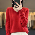 100% pure wool cashmere sweater women's V-neck pullover casual knit top autumn and winter women's coat Korean fashion - Matrix Studios