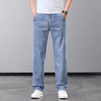 Summer Thin Men's Jeans Lyocell Fabric Soft Breathable Straight Denim Pants Brand Man Elastic Ice Silk Casual Trousers Grey Blue - Matrix Studios