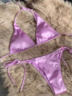 Halter Brazilian Metallic Satin Bikini Women Swimwear Female Swimsuit Two-pieces Bikini Set High Cut Bathing Suit Swim Beachwear - Matrix-studios.com