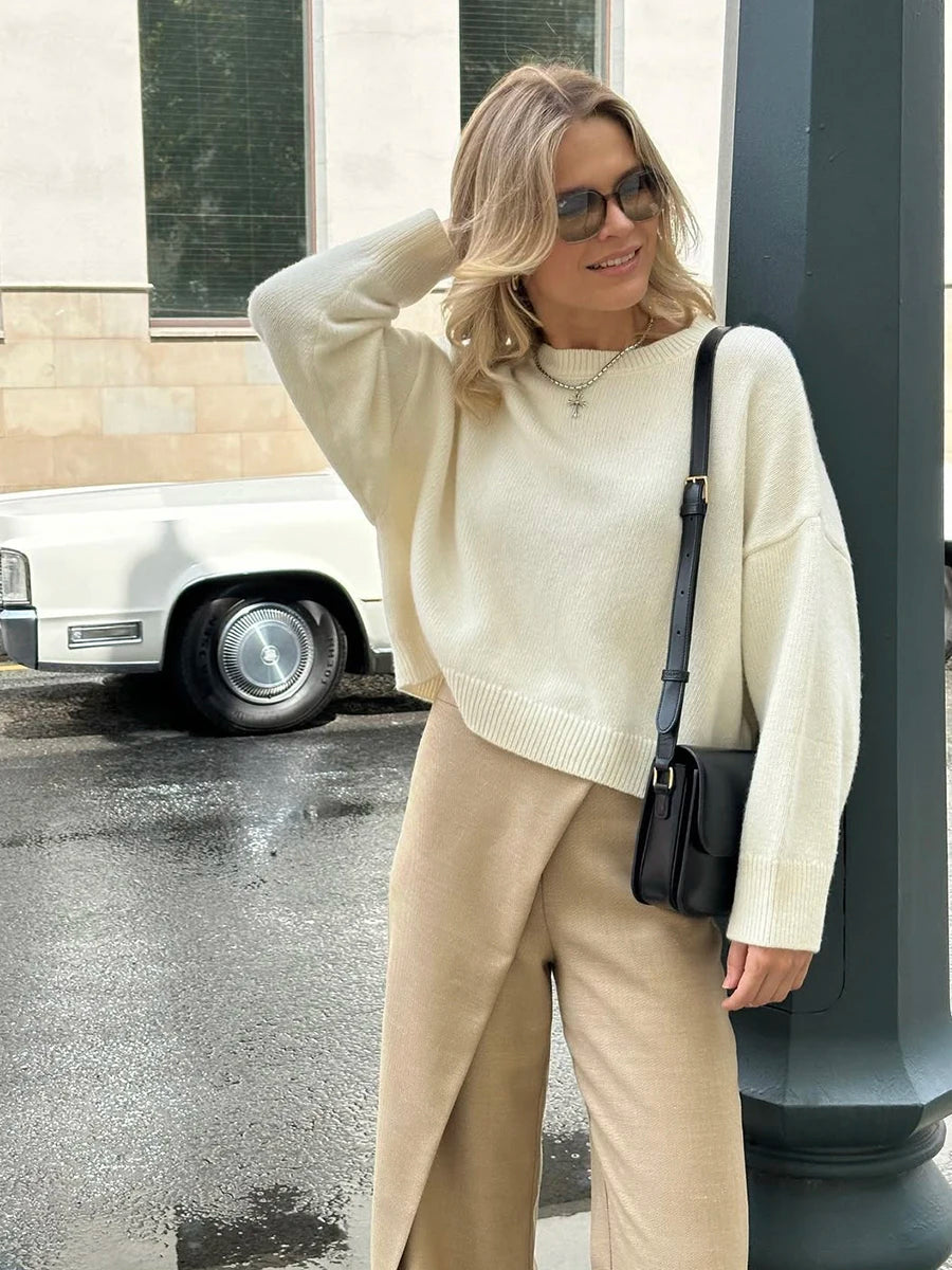 Hirsionsan Basic O Neck Basic Sleeve Sweater Women 2025 Oversized Short Knitted Pullovers Female Casual Thick Warm Soft Tops - Matrix Studios