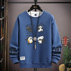 Spring Men's Sweatshirt Japan Cartoon Cats Printed Long Sleeve T-shirt Fashion Men's Clothing Khaki O Neck Harajuku Top 2024 New - Matrix Studios