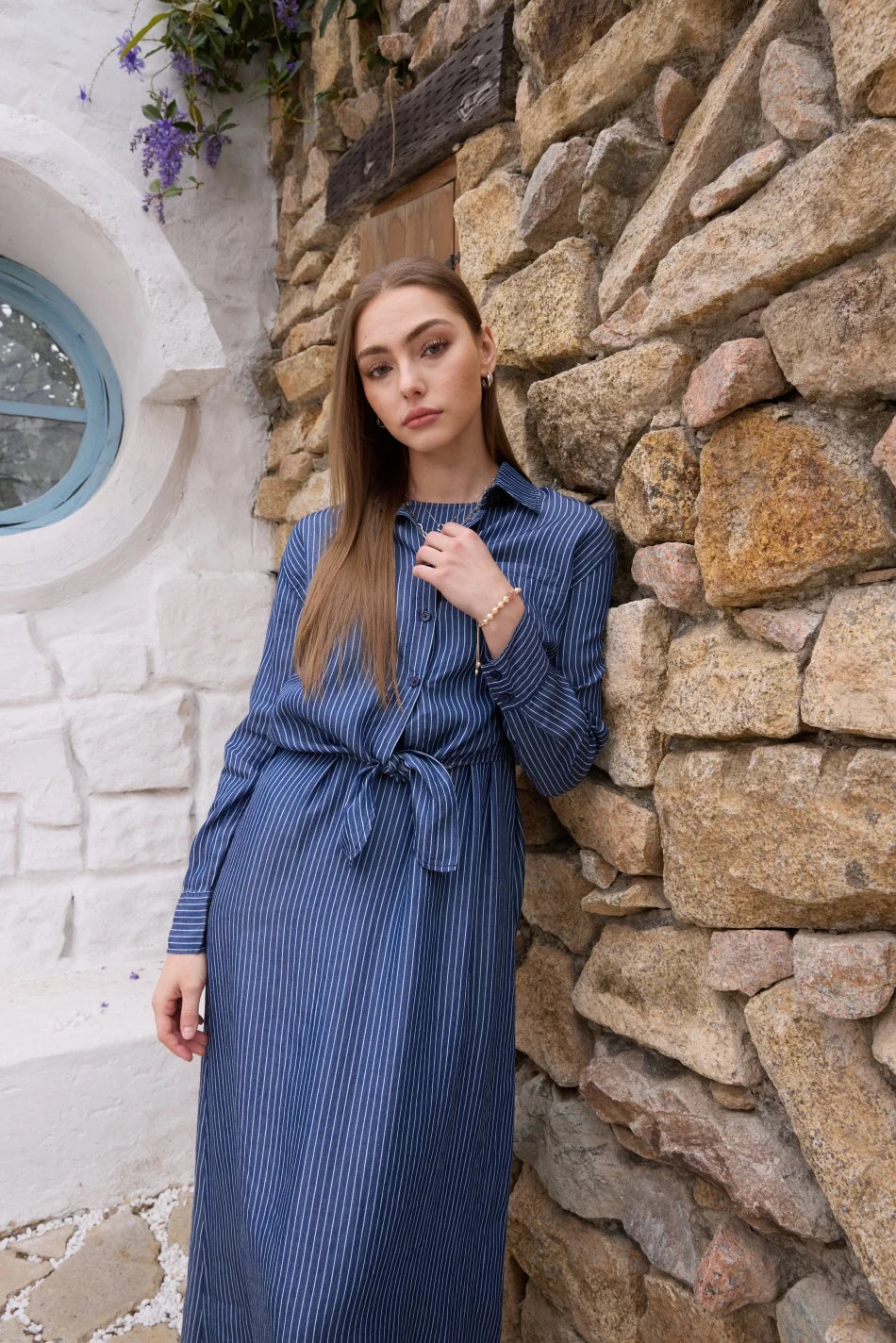 AS  SS26 Lyocell light Denim pinstripe wrap shirt + dress matching set fashionable vitality women's outfit - Matrix-studios.com