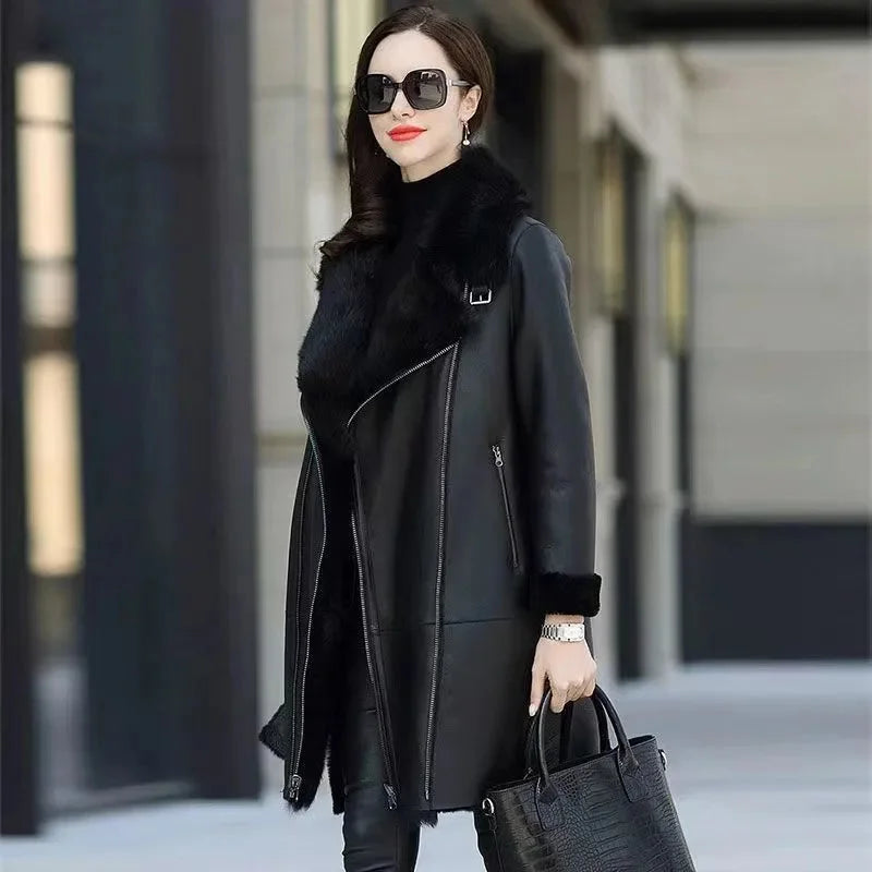 Oversized 6XL Thicken PU leather Jacket Women's 2025 Winter Warm Faux Mink Fur Coat Female Loose Windproof Parka Long Overcoat - Matrix Studios