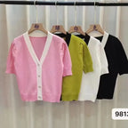 Knitted Sweater Women Cardigans New Sueter Feminino V-Neck Spliced Knit Sweater Cardigan Women Tops Short Sleeve Sweaters Q3558 - Matrix Studios