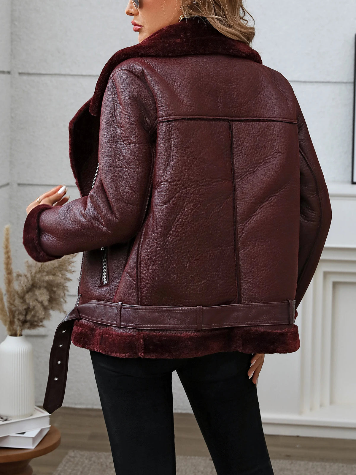 FTLZZ Winter Women Faux Fur Leather Jacket Casual Lady Thick Warm Leather Coat High Street Motorcycle Outwear - Matrix Studios