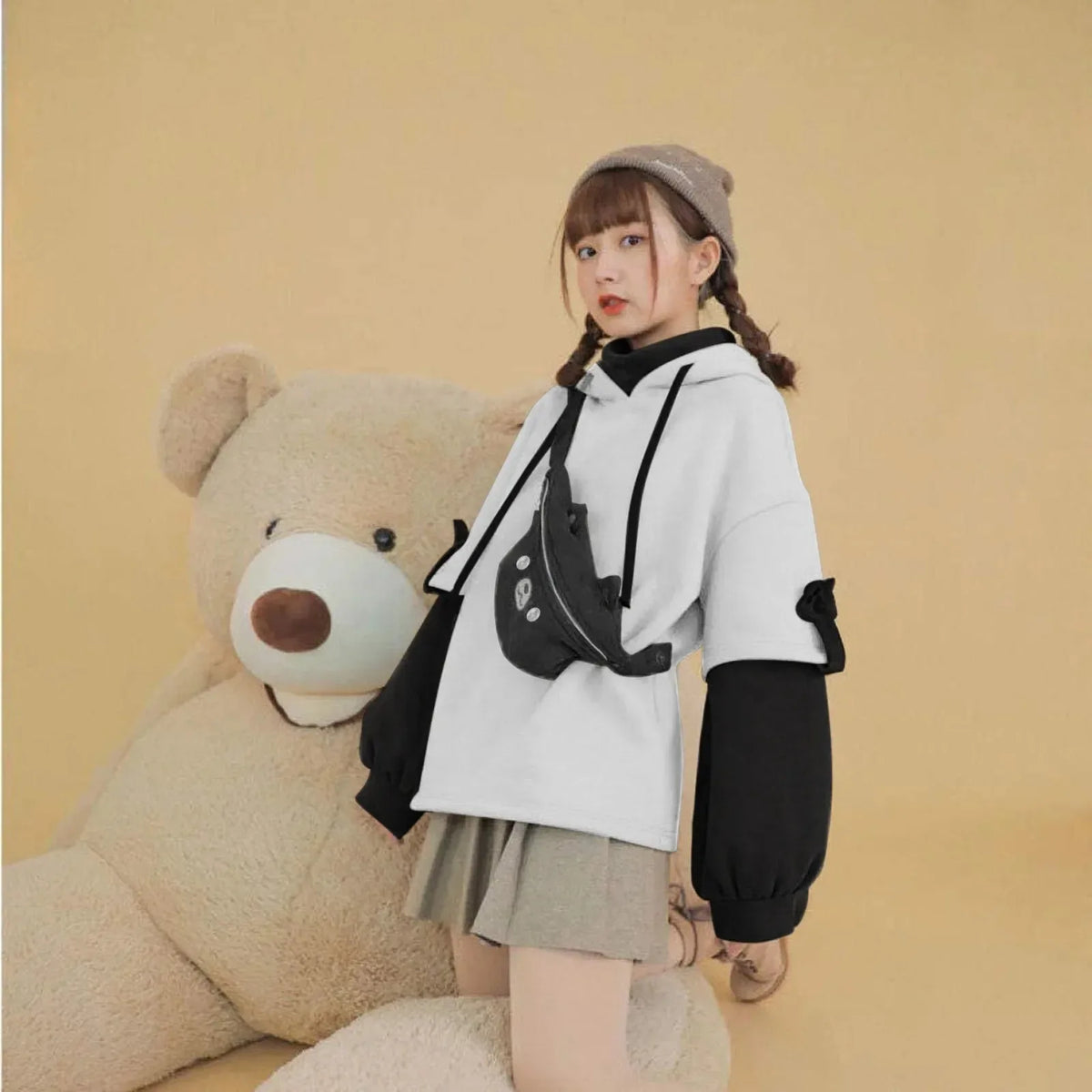 Y2K Clothes Cute bear backpack in spring and autumn  fashion Hoodie Women's winter Harajuku loose casual street clothes Japanese - Matrix Studios