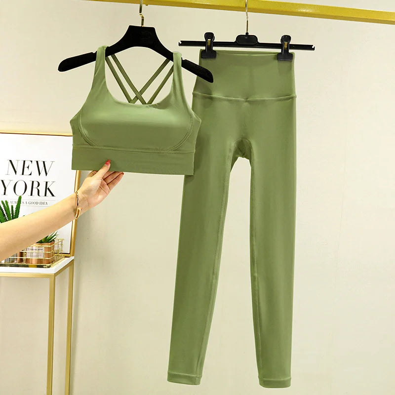 TRY TO BN Yoga Set 2 Piece Sport Bra High Waist Leggings Women's Tracksuit Fitness Tummy Control Squat Proof Workout Gym Clothes - Matrix-studios.com
