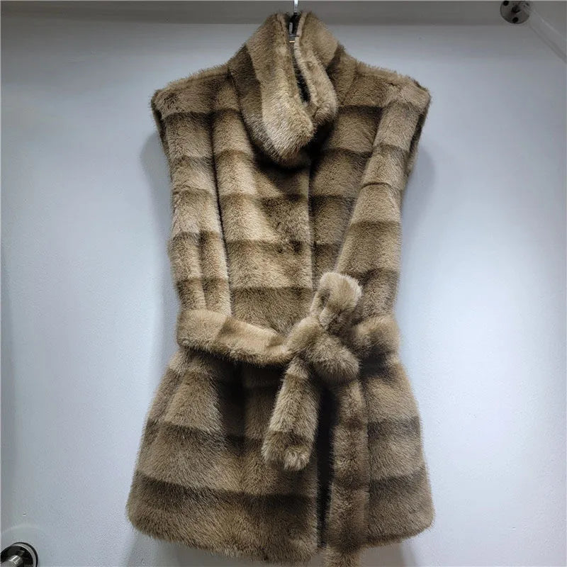 DEAT 2026 Autumn Winter New Warm Faux Mink Fashion Versatile Vest For Women Thickened Fur Sleeveless Coat Female 11A06784 - Matrix Studios