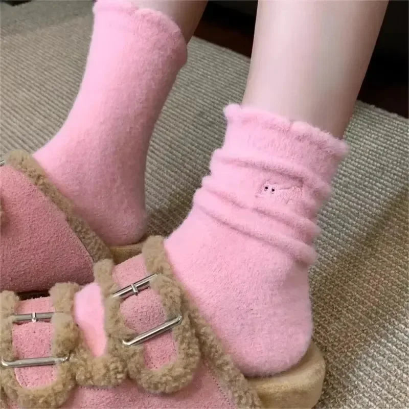 3Pairs Premium Feel Cute Cat Cozy Hairy Mink Velvet Socks Autumn Winter Hosiery Thickened Plush Warm Sleep Home Fluffy Socks - Matrix Studios