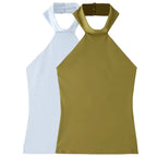HXAO Halter Top Women Summer 2025 Tanks & Camis Green Blue Tight Tops Sexy Off Shoulder Sleeveless Backless Tops Elegant Vests - Matrix-studios.com