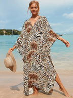 Plus Size Womens Animal Print Kaftan Dresses Caftans Swimwear Coverups Summer Bathing Suit Long Beach Dress - Matrix Studios
