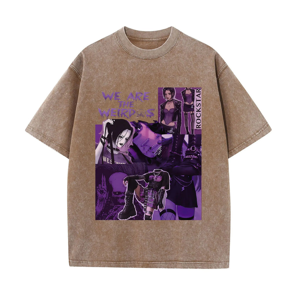 Japanese Anime Nana Osaki Print Vintage Washed Tshirt Harajuku Streetwear Graphic T-Shirt Summer Short Sleeve Cotton Tshirt