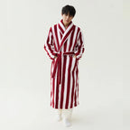 2025 New Autumn/Winter Women's Sleepwear Thick Velvet Warm Robe Couple Coral Velvet Striped Lengthed Home Clothes Bathrobe - Matrix-studios.com