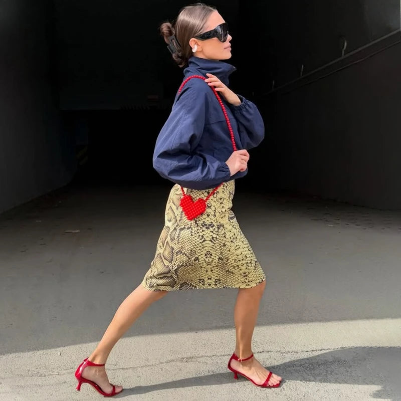 TARUXY Fashion Snake Pattern Straight Skirt For Women High Waist Slim Long Skirt Ins Hot Streetwear Female Skirt Summer New 2025 - Matrix-studios.com