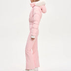 Casual Solid Tassels Women's Ski Suit Zippers Fur Hooded Slim High Waist Lady Jumpsuits 2025 Winter Fashion Female Warm Skiwear - Matrix Studios